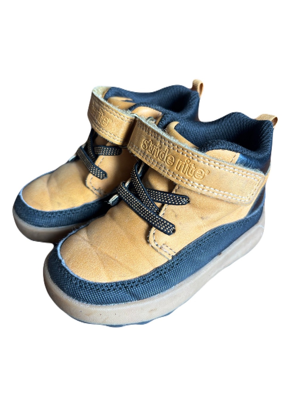 Stride Rite Tan and Navy Toddler High-Top Sneakers